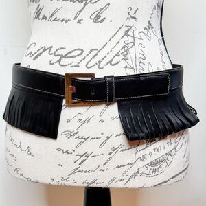 Escada Black Leather Fringe Belt Size 42